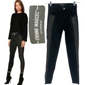 Ettiene Marcel Black Denim Stud Jeans Size Zip Ankle Skinny Style# EM1059 Sz 25